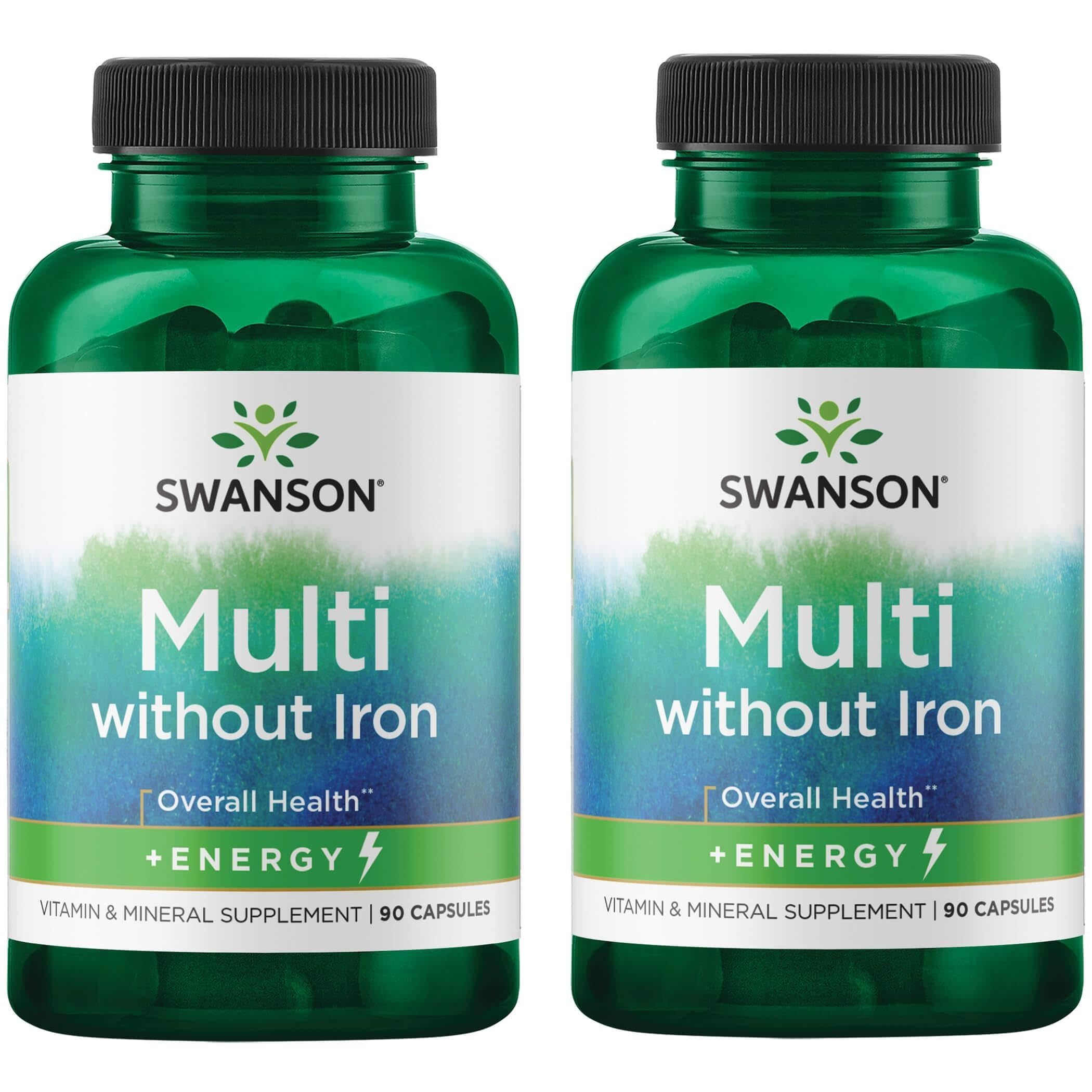 Swanson Active One Multivitamínico sin hierro, cápsulas, paquete doble para nutrición diaria y energía