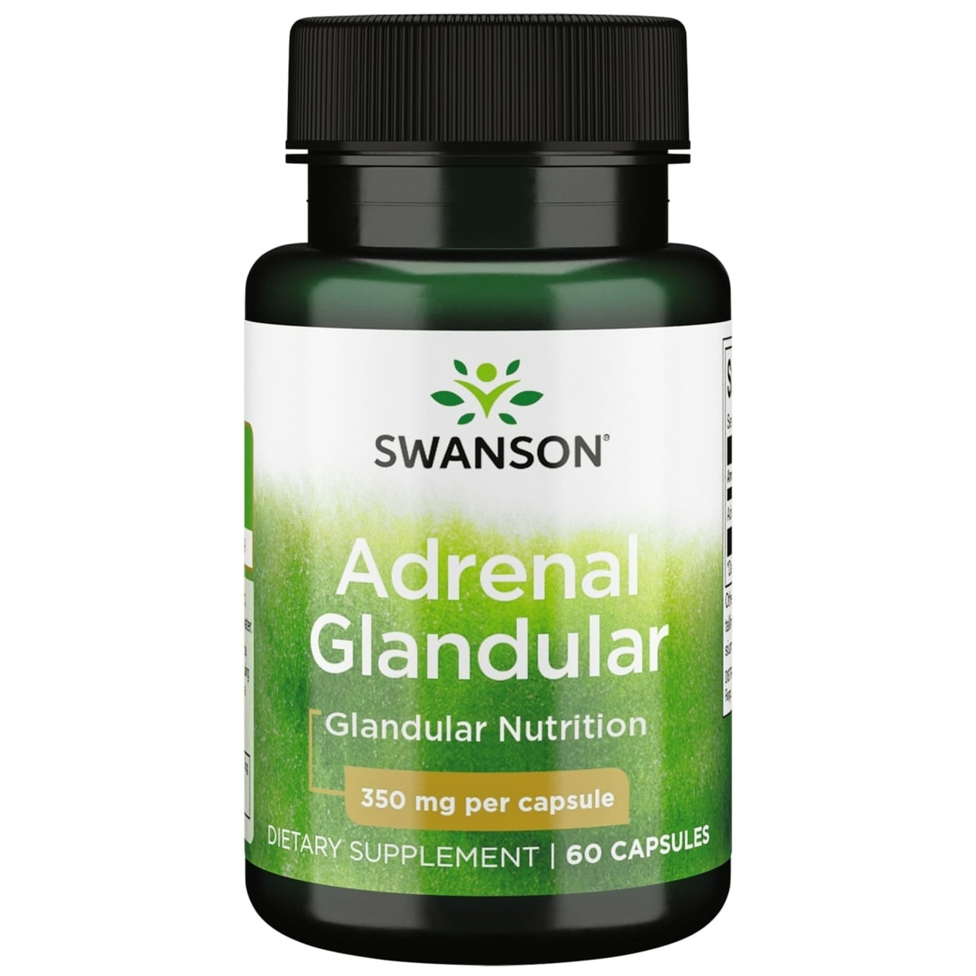 Swanson Glándulas Suprarrenales 350 mg, botella para dosificación diaria cómoda.