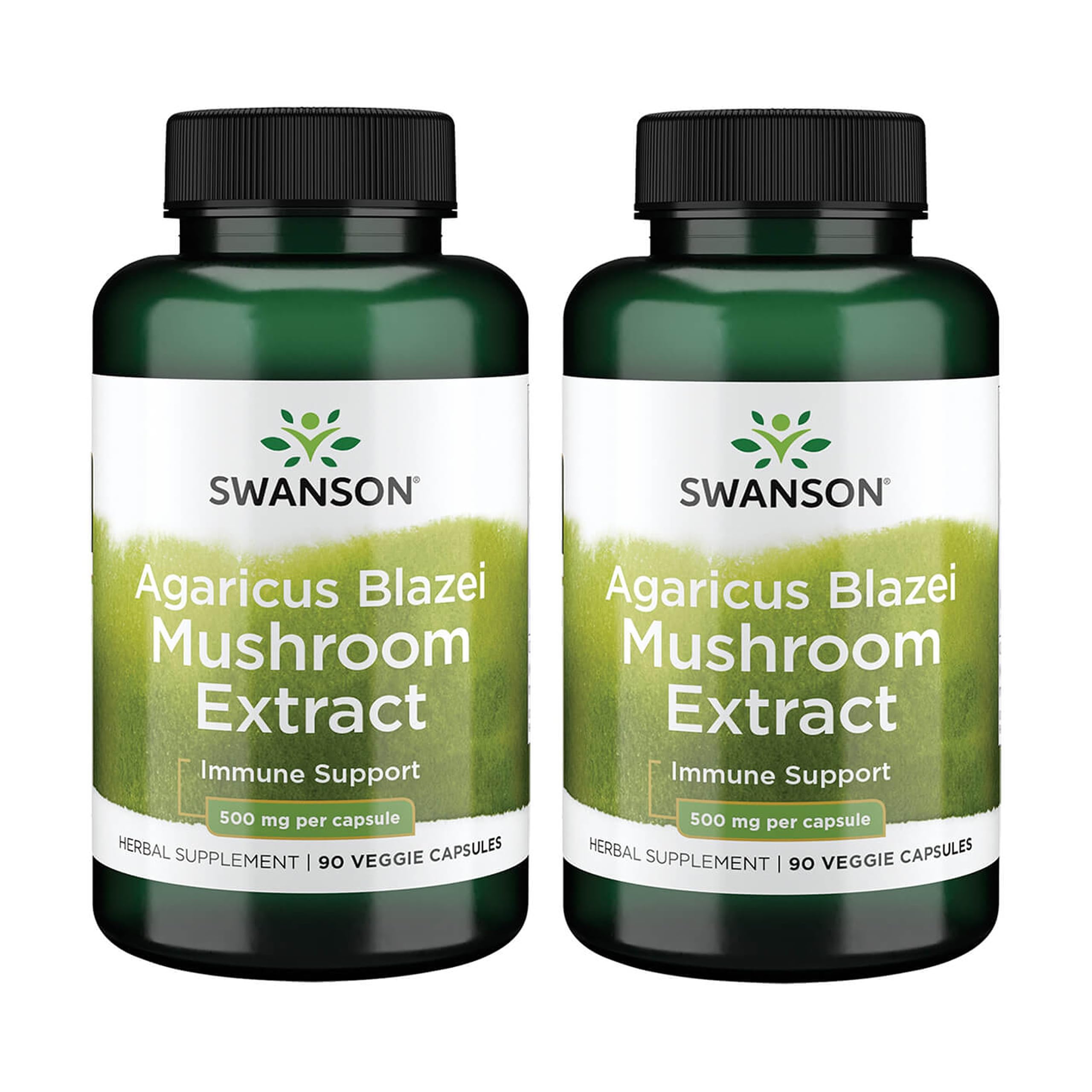 Swanson Agaricus Blazei cápsulas en bote; posible apoyo al sistema inmunitario.
