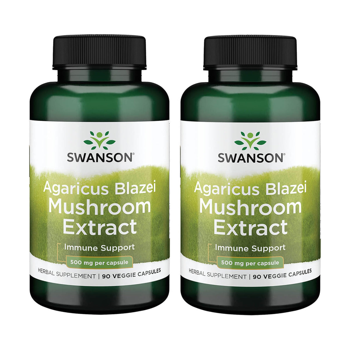 Swanson Agaricus Blazei cápsulas en bote; posible apoyo al sistema inmunitario.
