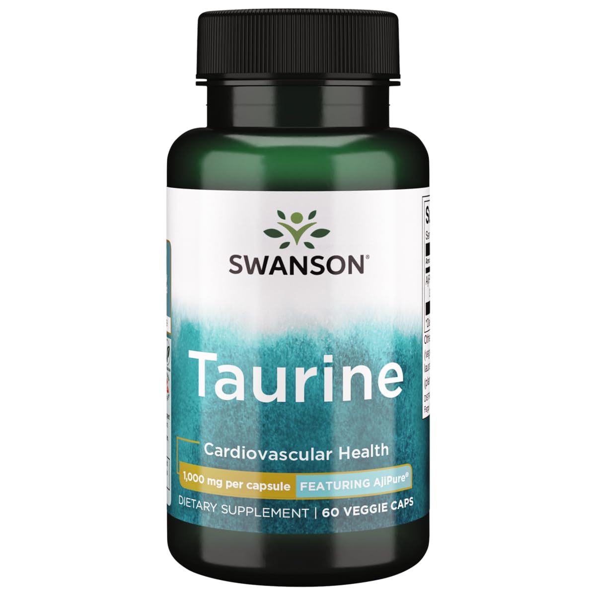 Swanson AjiPure Taurina 1000 mg, cápsulas veganas para apoyo energético durante el entrenamiento