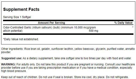 Swanson Ajo 500 mg cápsulas, apoyo inmunitario diario para una dieta equilibrada.