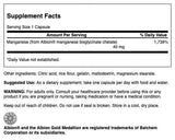 Etiqueta frontal de Swanson Albion manganeso glicinato 40 mg mostrando la fórmula