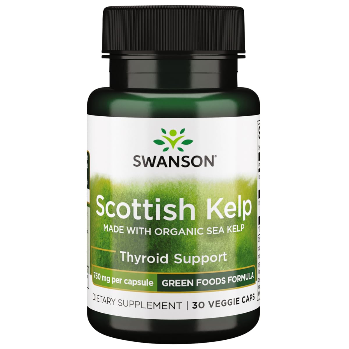 Swanson algas orgánicas escocesas 750 mg: botella de suplemento vegetariano para energía y tiroides