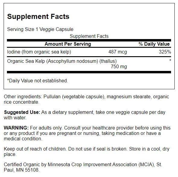 Swanson algas orgánicas escocesas 750 mg: cápsulas vegetarianas, fuente de yodo para el día a día