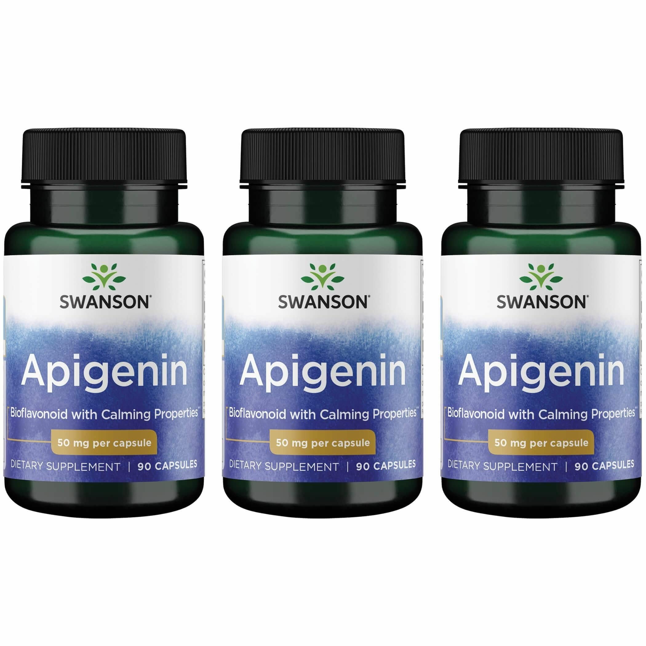 Swanson Apigenin en botella, destaca apoyo natural para sueño y relajación.