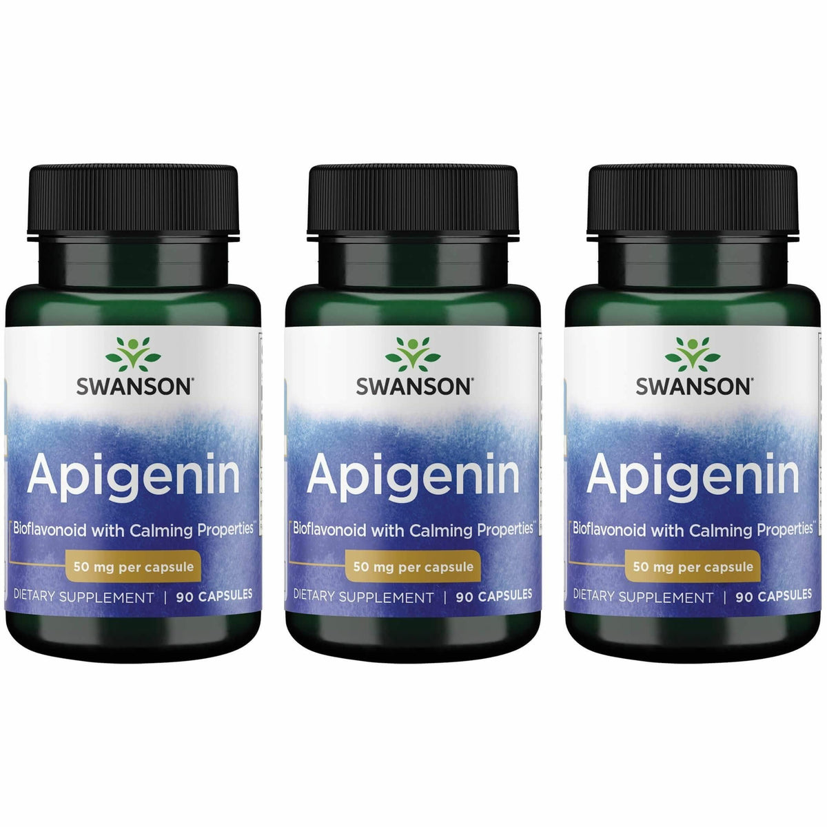 Swanson Apigenin en botella, destaca apoyo natural para sueño y relajación.