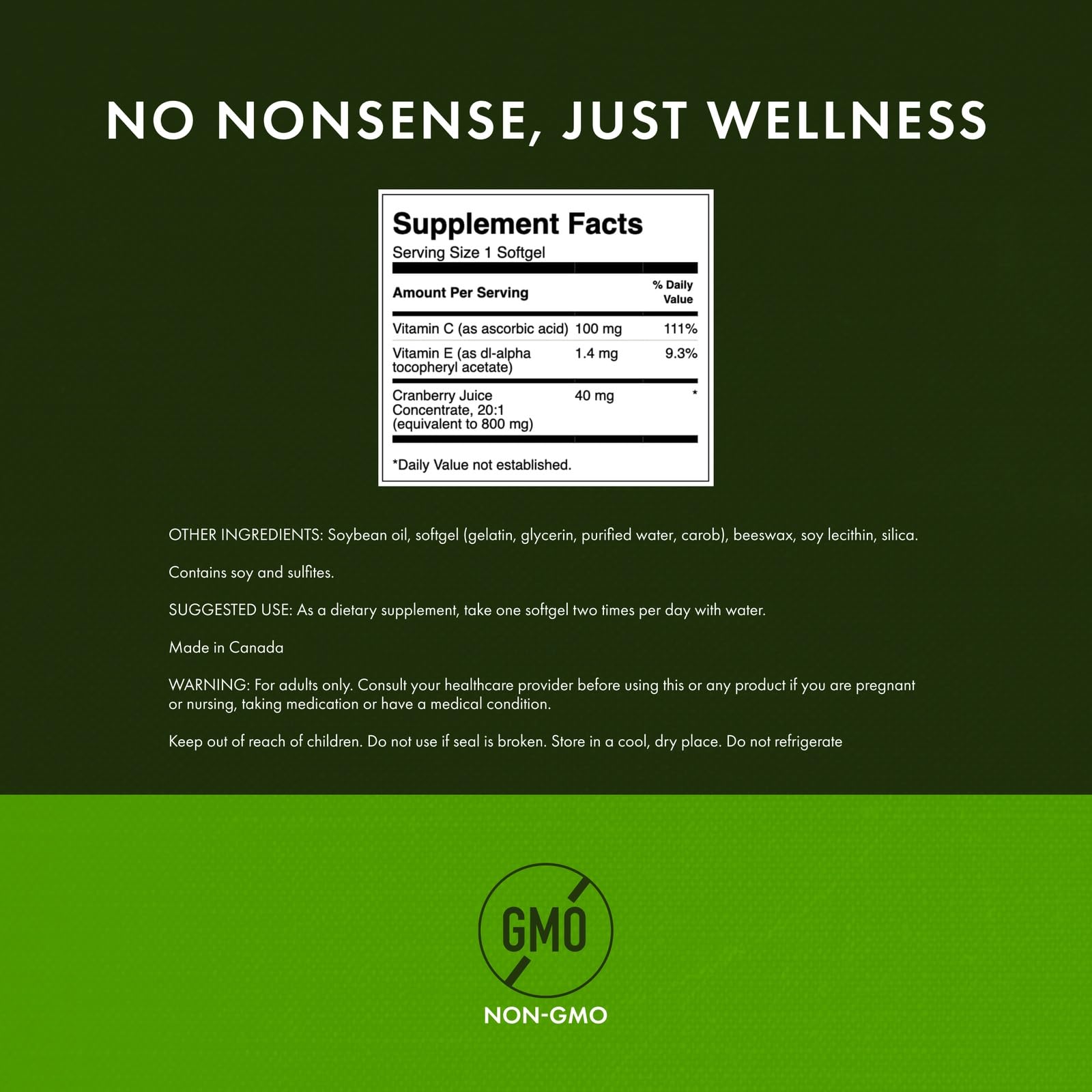 Etiqueta frontal muestra 20:1 y vitaminas C y E para antioxidantes.