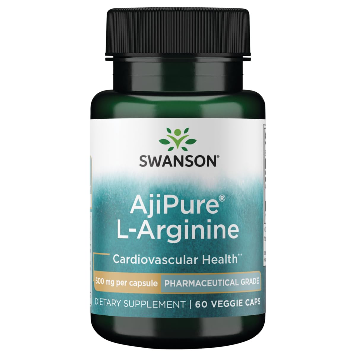 Swanson Arginina Ajipure 500 mg cápsulas vegetales, botella visible para uso diario
