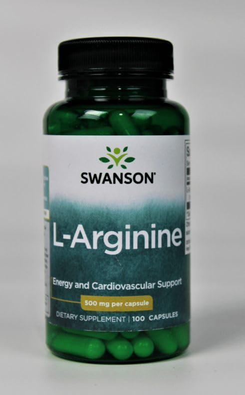 Swanson L-Arginina 500 mg, cápsulas primer plano para mayor claridad de dosis