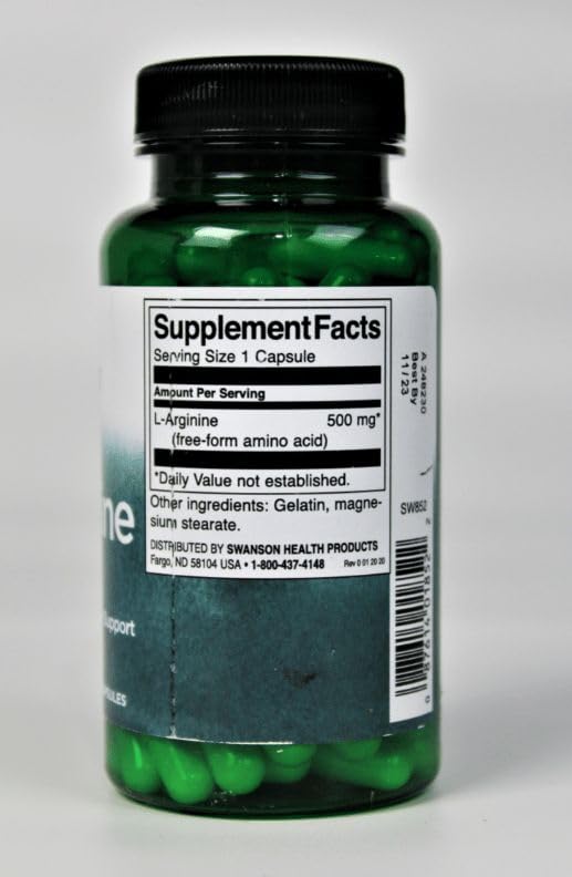 Swanson L-Arginina 500 mg, envase con dosificador, fácil de tomar