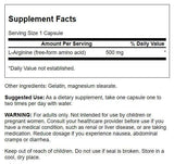 Swanson L-Arginina 500 mg, etiqueta frontal, fórmula a base de plantas