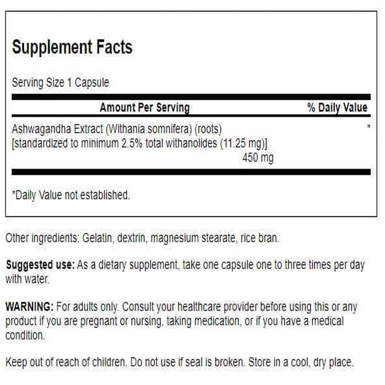 Frasco de Swanson Ashwagandha Extract listo para uso diario.