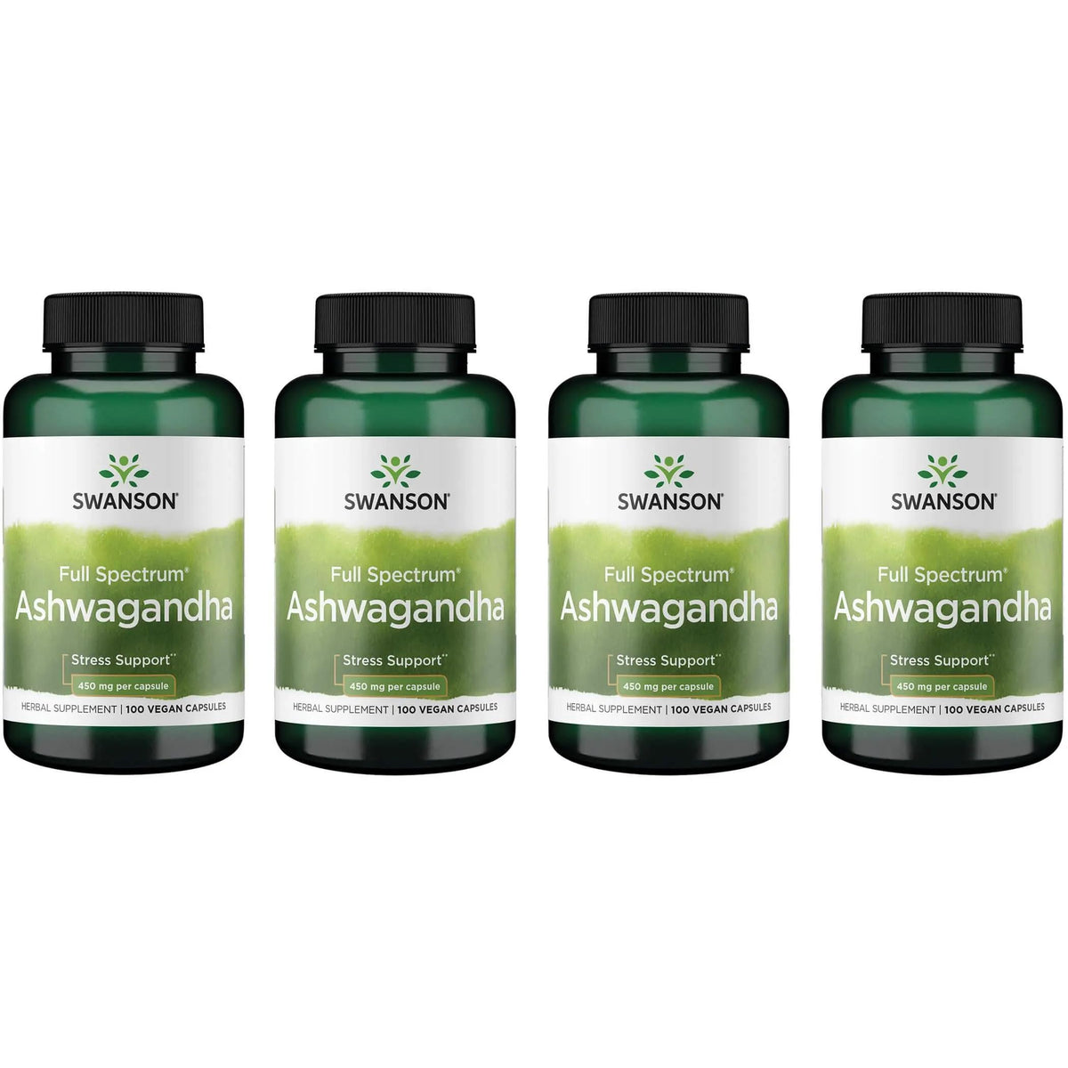 Swanson Ashwagandha Powder frasco frontal para uso diario y bienestar.