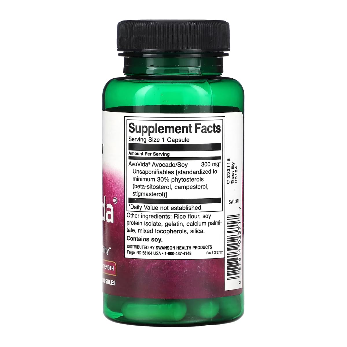Swanson AvoVida: etiqueta del producto que destaca fitoesteroles de aguacate para bienestar articular.