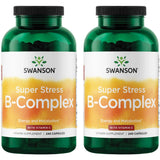 Swanson B-Complejo para estrés, botella-frente, apoyo diario de energía y bienestar.
