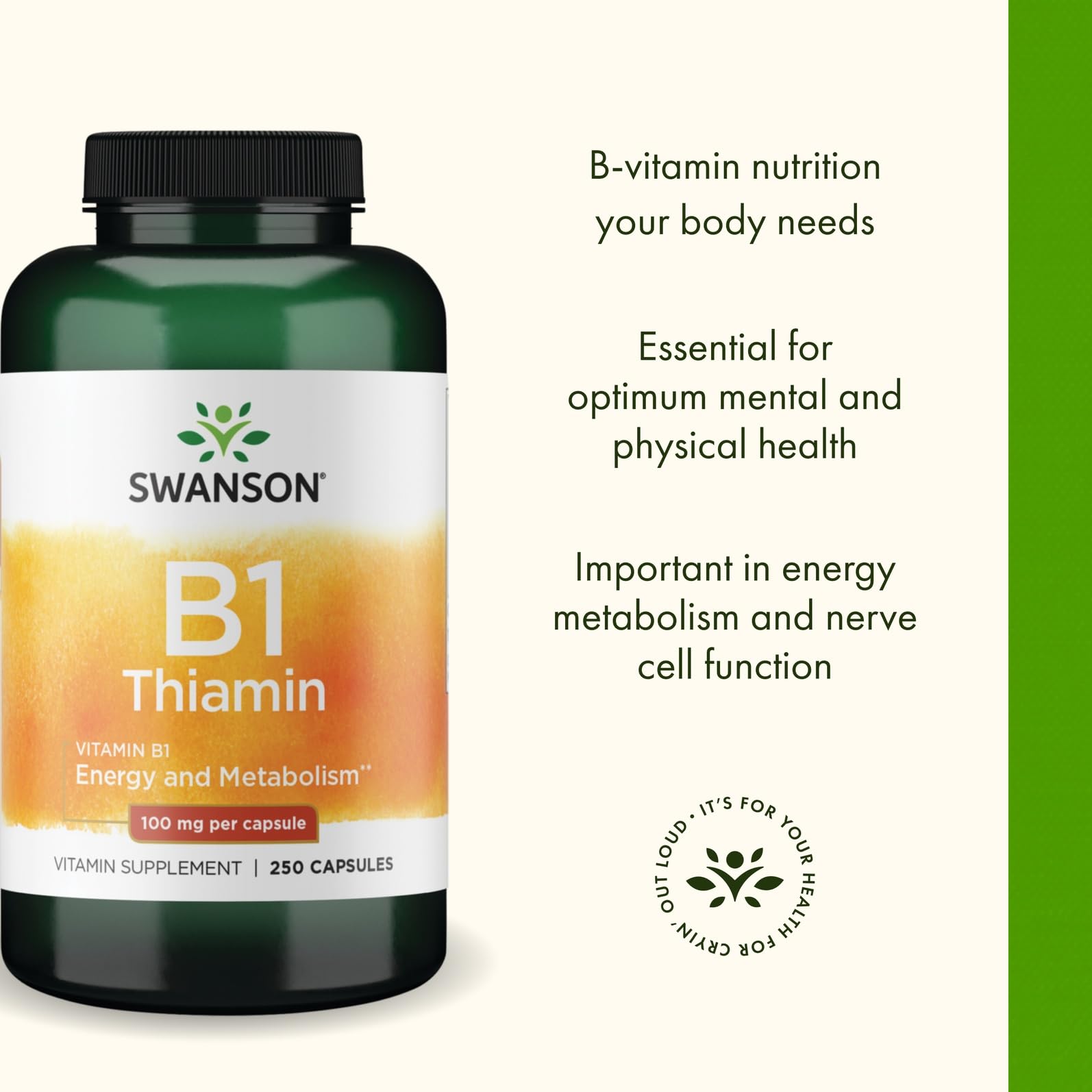 Swanson B1 tiamina envase doble, una dosis de 100 mg por cápsula