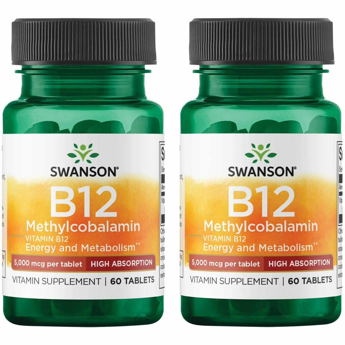 Swanson B-12 botella 5000 mcg, ideal para energía diaria.