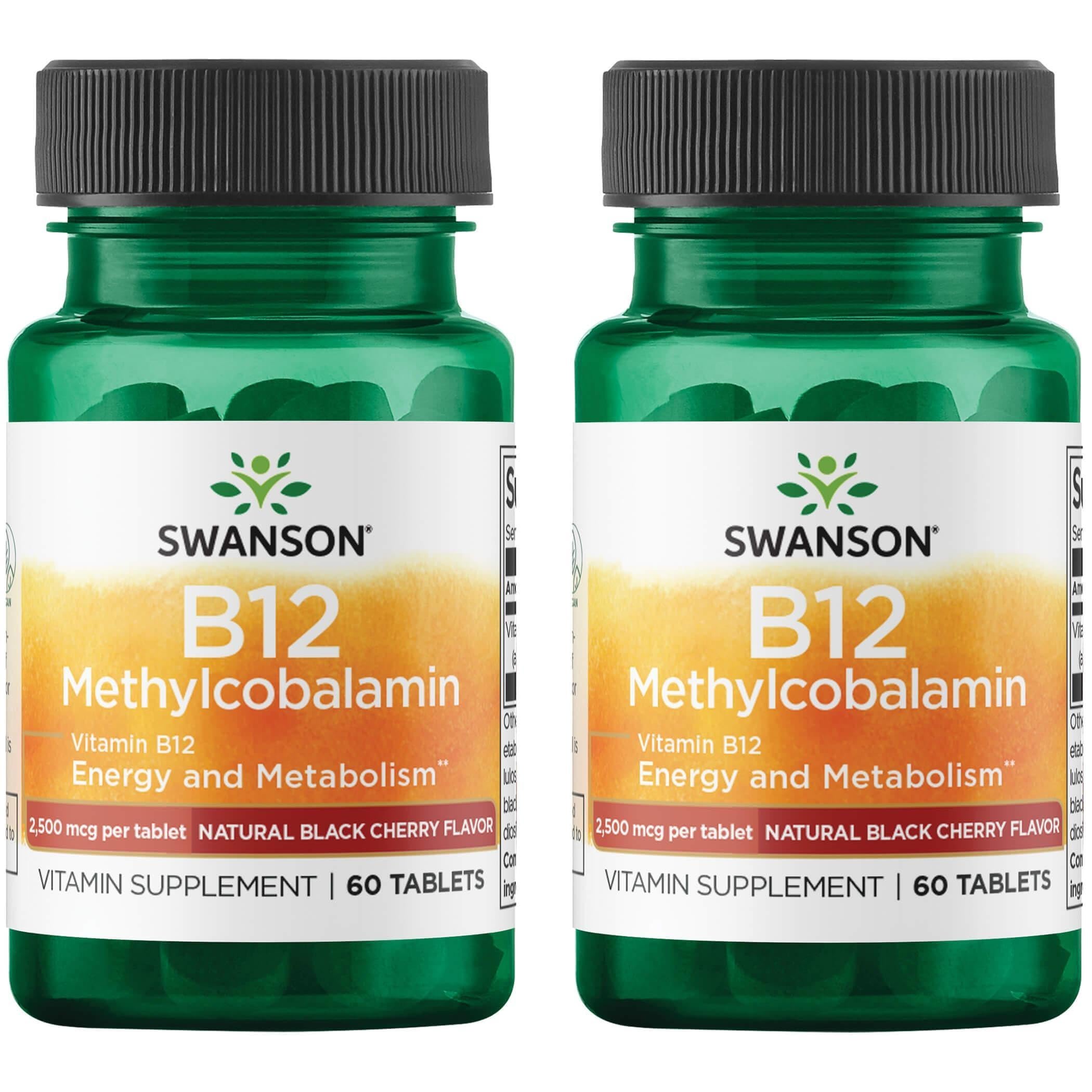 Swanson Vitamina B12 Metilcobalamina: botella sabor cereza negra para apoyar energía y sistema nervioso.
