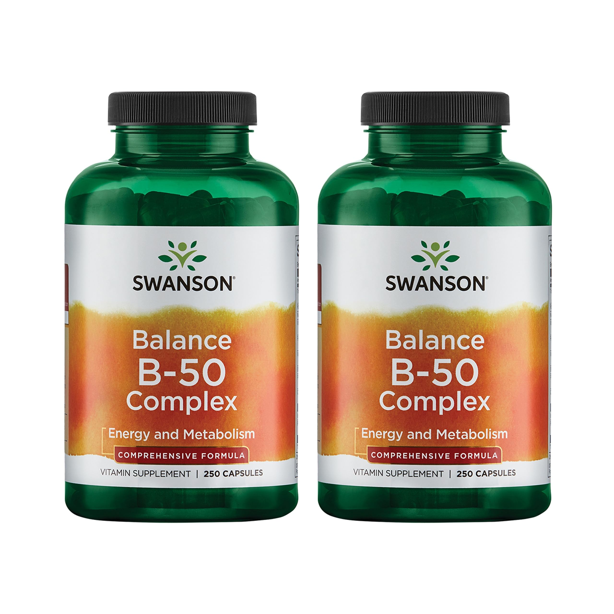 Swanson Balance B-50 botella con cápsulas para energía diaria.