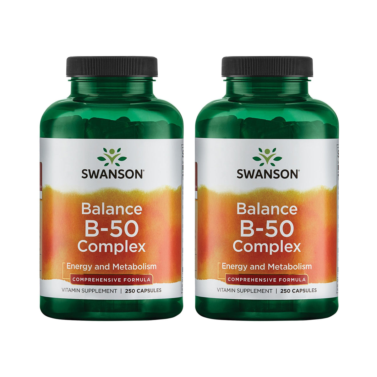 Swanson Balance B-50 botella con cápsulas para energía diaria.