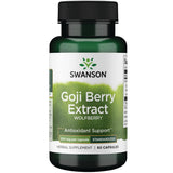 Extracto de bayas goji Swanson, botella de 60 cápsulas, apoyo antioxidante para la vitalidad diaria.