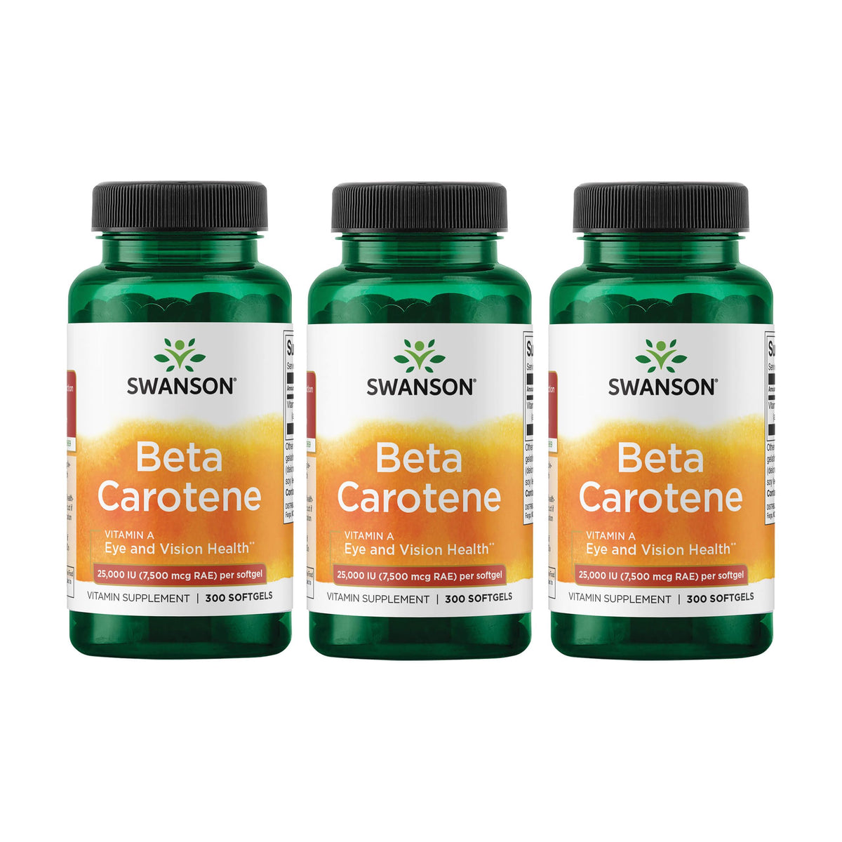 Swanson beta-carotene cápsulas en botella, apoyo a la salud visual y general.