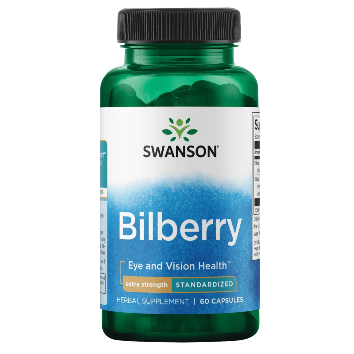 Swanson bilberry cápsulas 100 mg para apoyo visual diario.