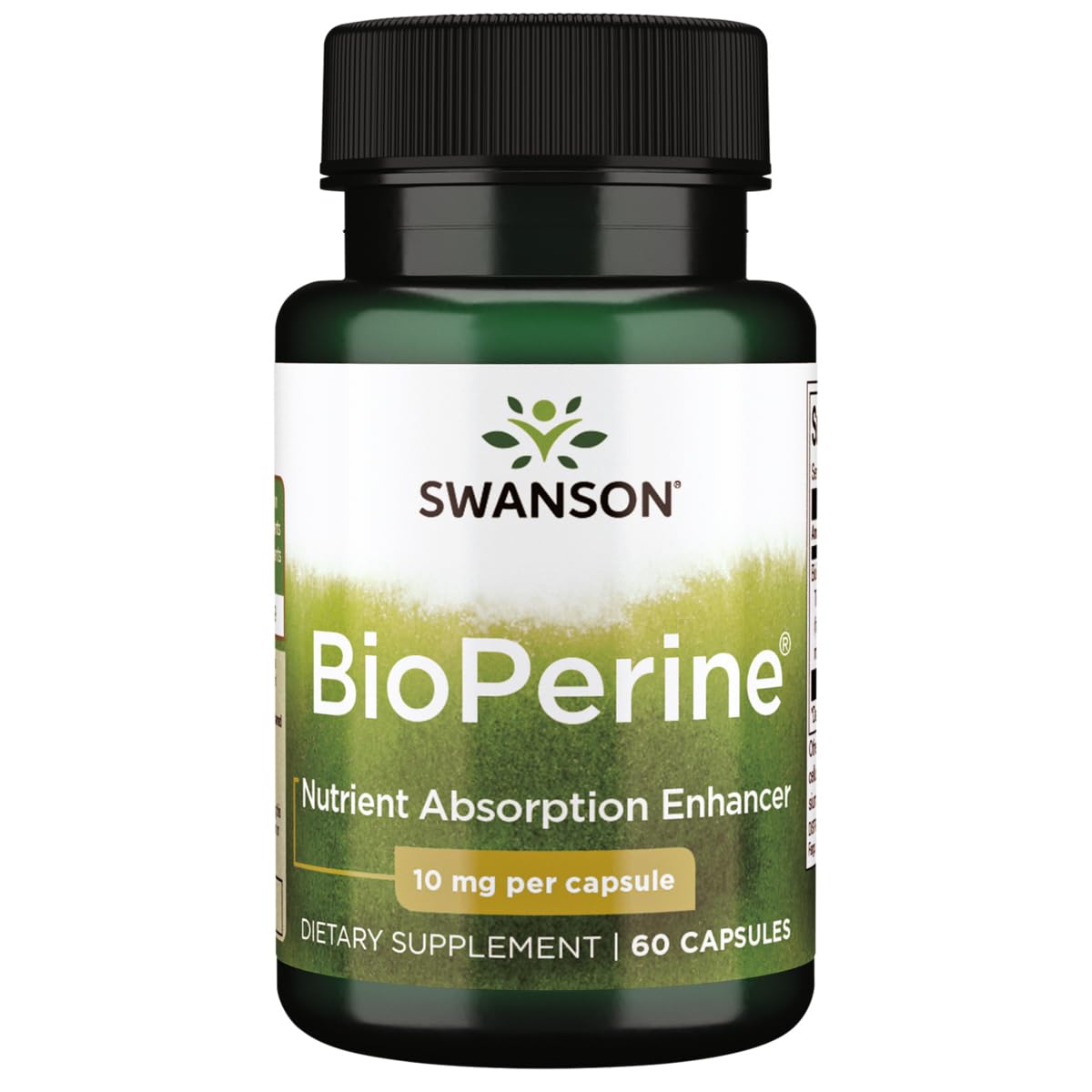 Swanson Bioperine cápsulas de 10 mg para mejorar la absorción de nutrientes en la dieta diaria.