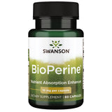 Swanson Bioperine cápsulas de 10 mg para mejorar la absorción de nutrientes en la dieta diaria.