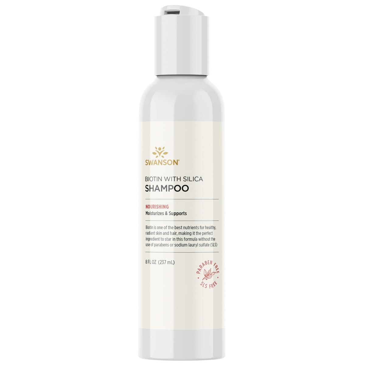 Swanson Biotin Shampoo con Silica, etiqueta frontal, cuidado diario del cabello.