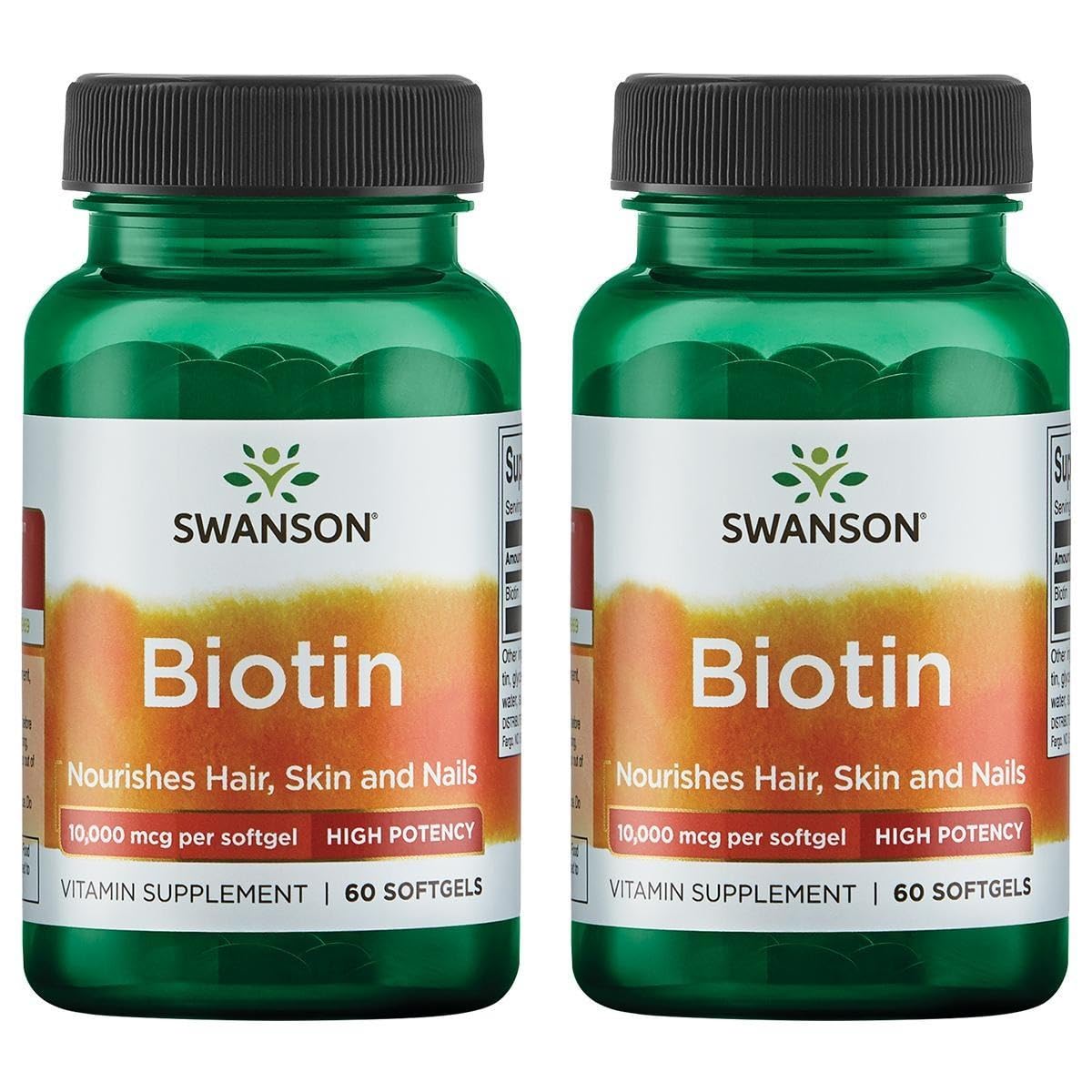 Swanson Biotina de alta potencia, cápsulas gelatinosas, apoyo diario para cabello y uñas.