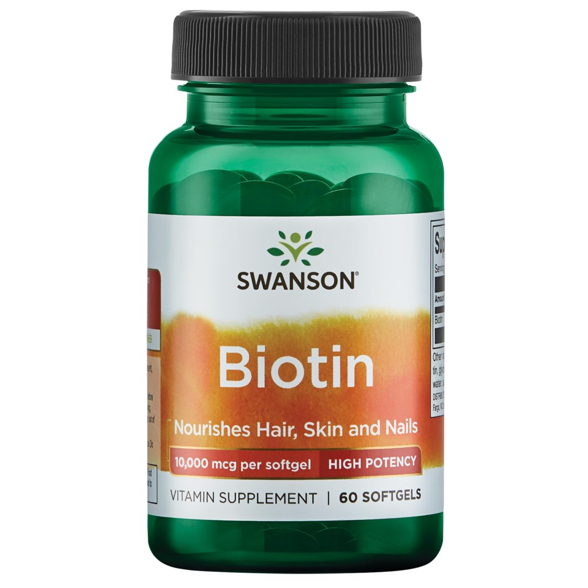 Swanson Biotina de alta potencia en botella para cabello, piel y uñas.