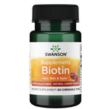 Swanson Biotina Sublingual 5000 mcg, frasco visible para favorecer cabello, piel y uñas