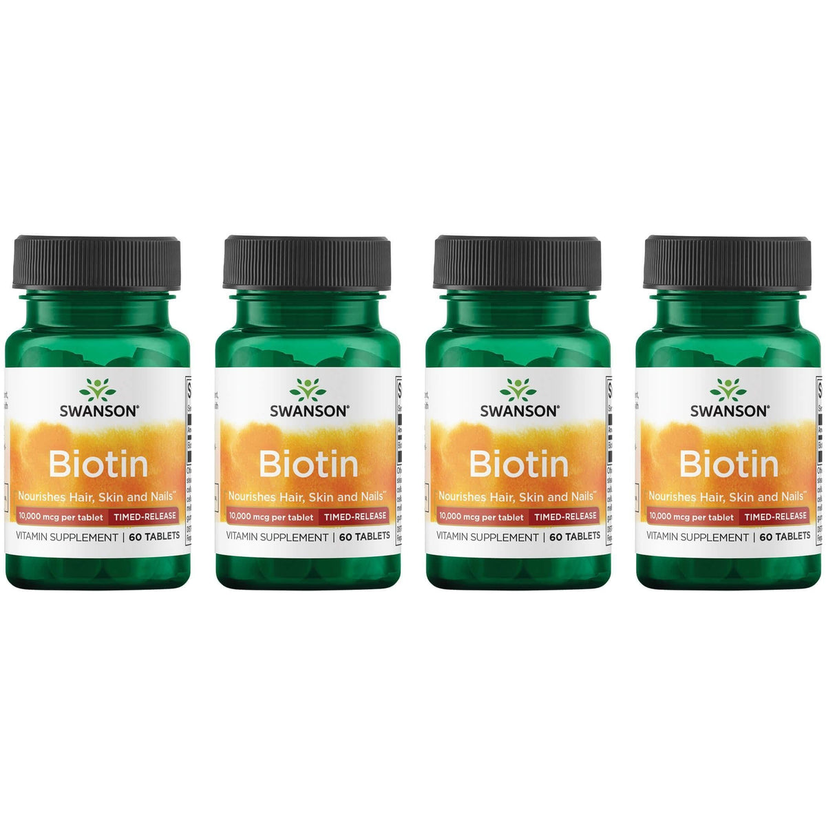 Swanson Biotina, botella, apoya metabolismo y salud de cabello y uñas.