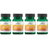 Swanson Biotina, botella, apoya metabolismo y salud de cabello y uñas.