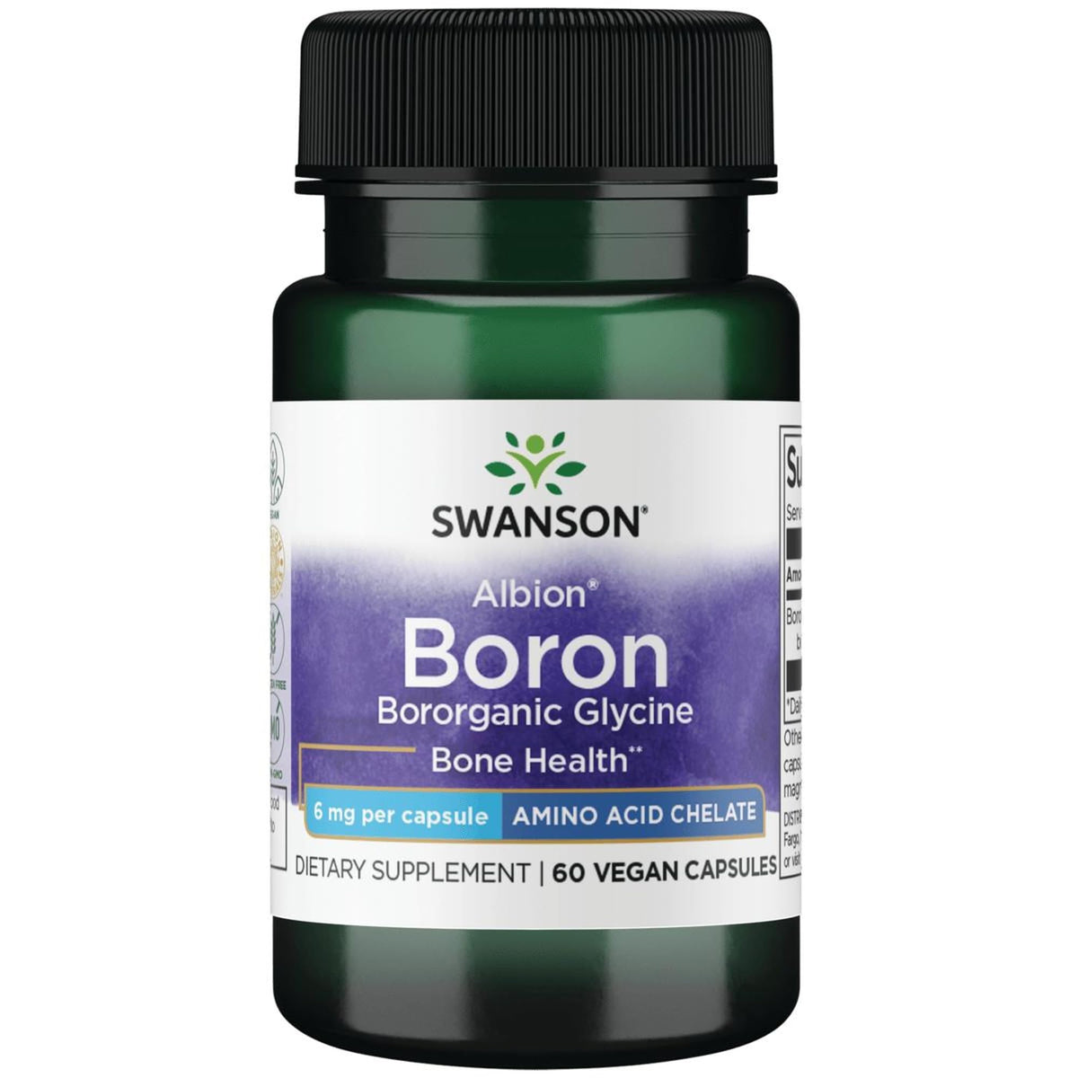 Swanson Boroganic Glicina: botella muestra la dosis para apoyar articulaciones y huesos.