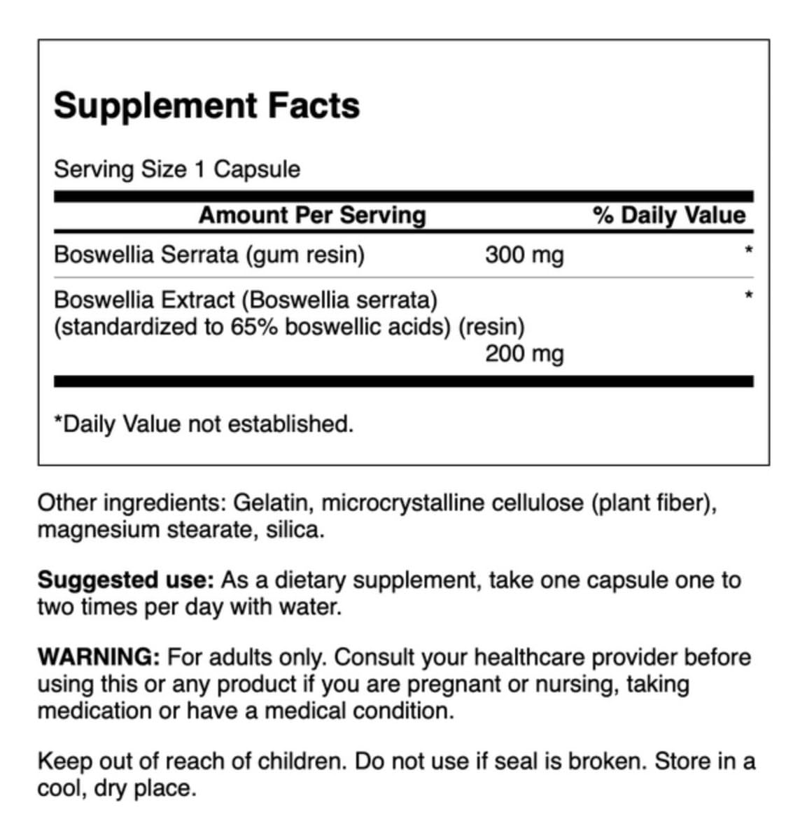 Swanson Boswellia Serrata 200 mg, cápsulas cerradas para uso práctico.