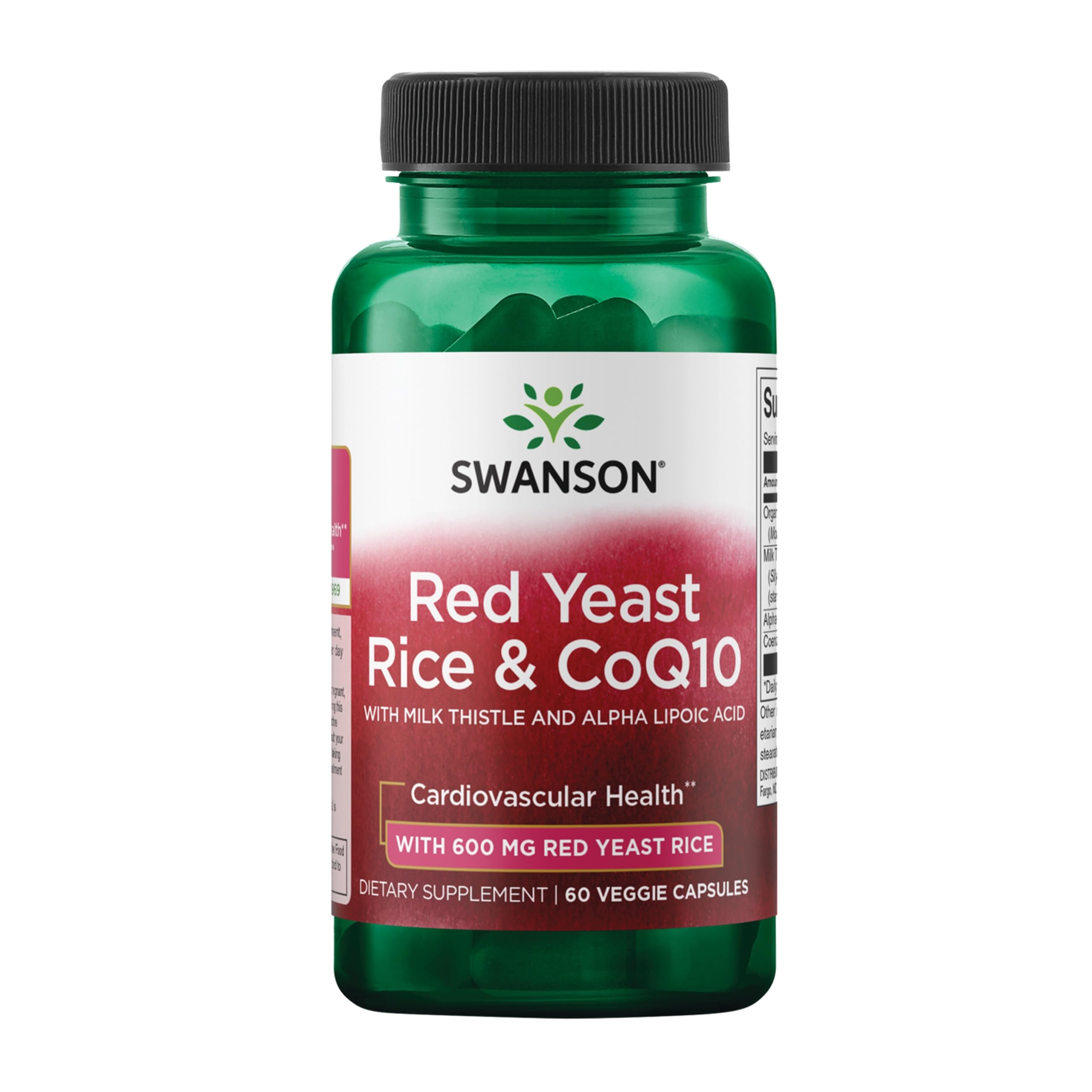 Swanson botella de cápsulas de arroz rojo de levadura y CoQ10 para energía diaria