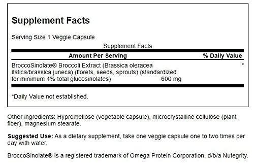Swanson Brócoli glucosinolatos, etiqueta detalla ingredientes para tomar decisiones informadas.