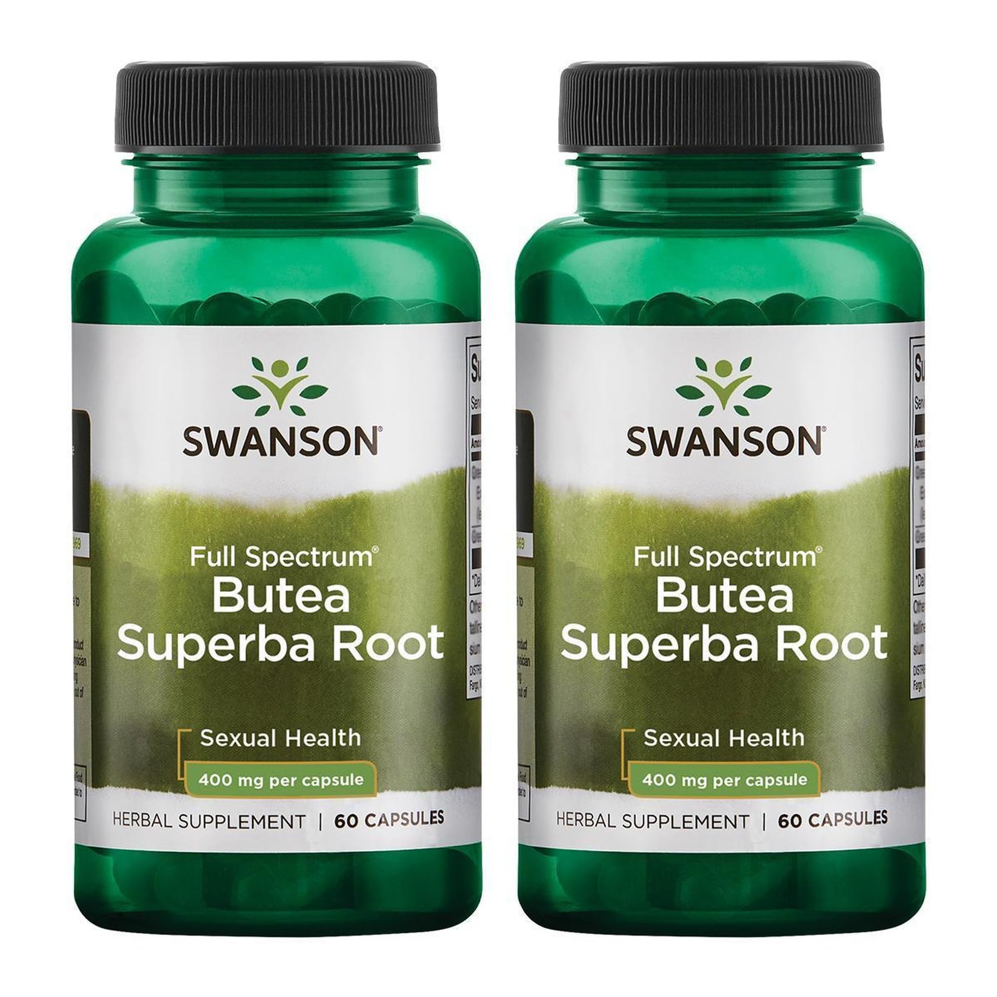Swanson Butea Superba: botella de 60 cápsulas de 400 mg para bienestar íntimo.