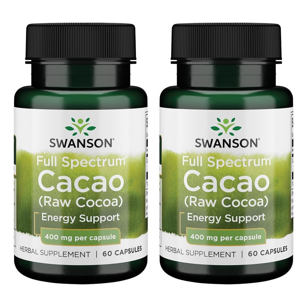 Swanson Cacao Espectro Completo: cápsulas de cacao crudo para energía suave y bienestar diario