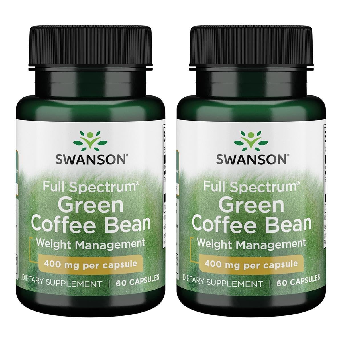 Swanson café verde en cápsulas 400 mg para apoyo de energía diaria.