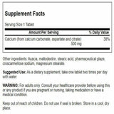 Swanson Calcium 500 mg 100 tabs, bote-lateral: posible soporte a la salud ósea.