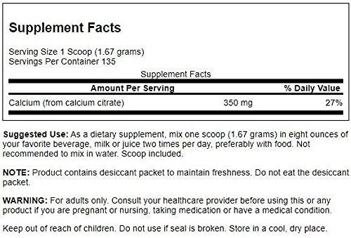 Swanson Calcio Citrato PWD, etiqueta: indica ingredientes y que es No-GMO.