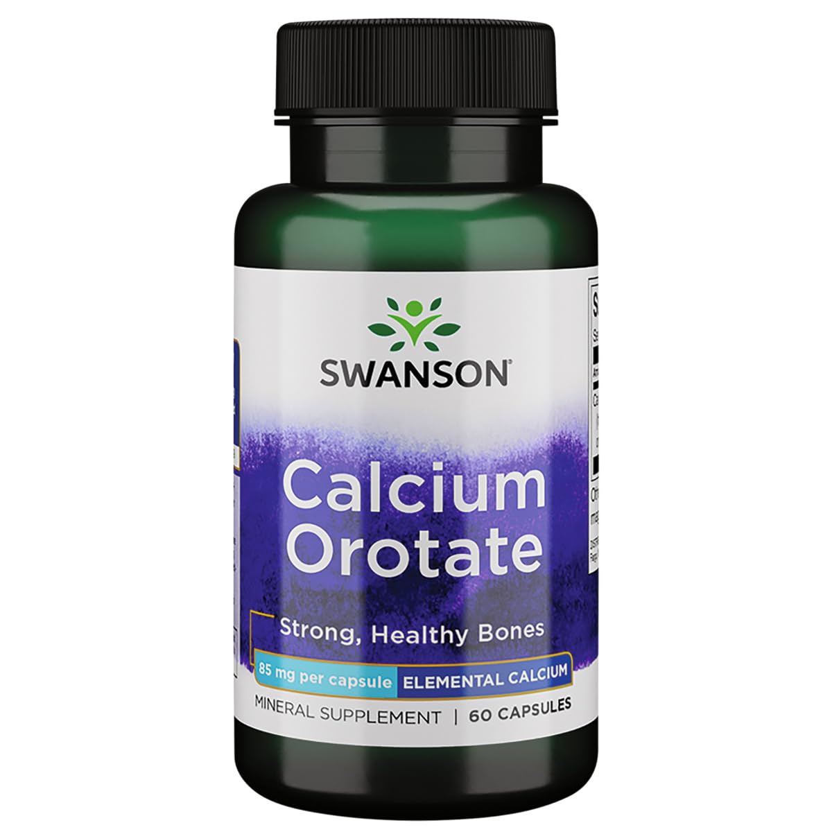 Swanson calcio orotate 85 mg, frasco frontal: posible apoyo a la salud ósea en uso diario.