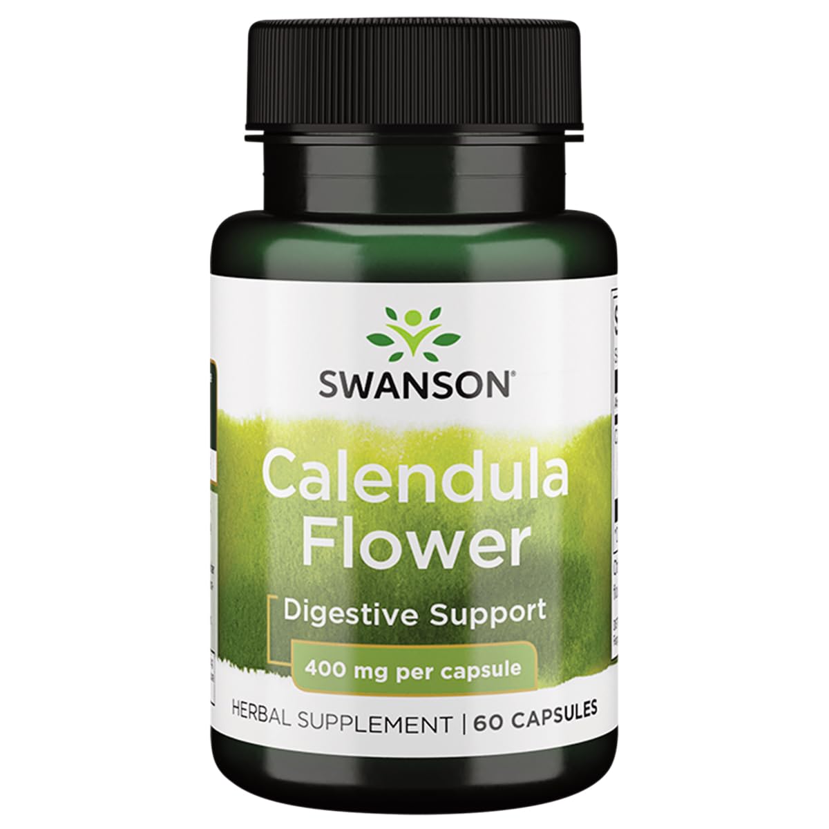 Swanson Calendula cápsulas 400 mg en botella para apoyo digestivo suave.