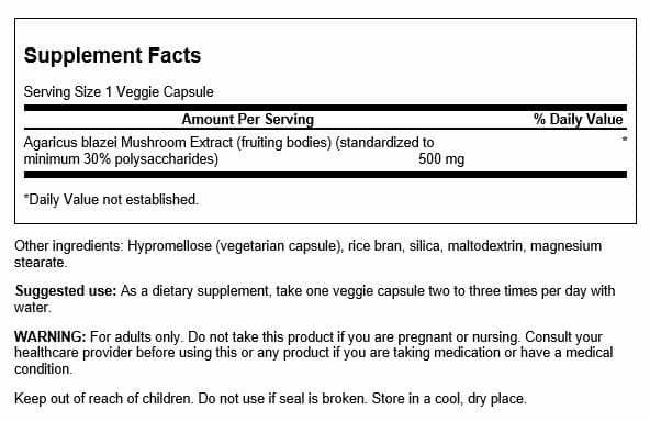 Cápsulas de Swanson Agaricus Blazei de 500 mg para la respuesta inmunitaria.