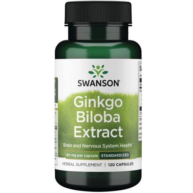 Cápsulas de Swanson Ginkgo Biloba Ext, formato práctico.