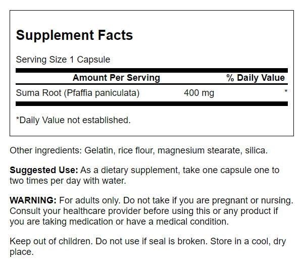 Swanson Cápsulas de raíz de suma 400 mg, frasco para bienestar general y energía